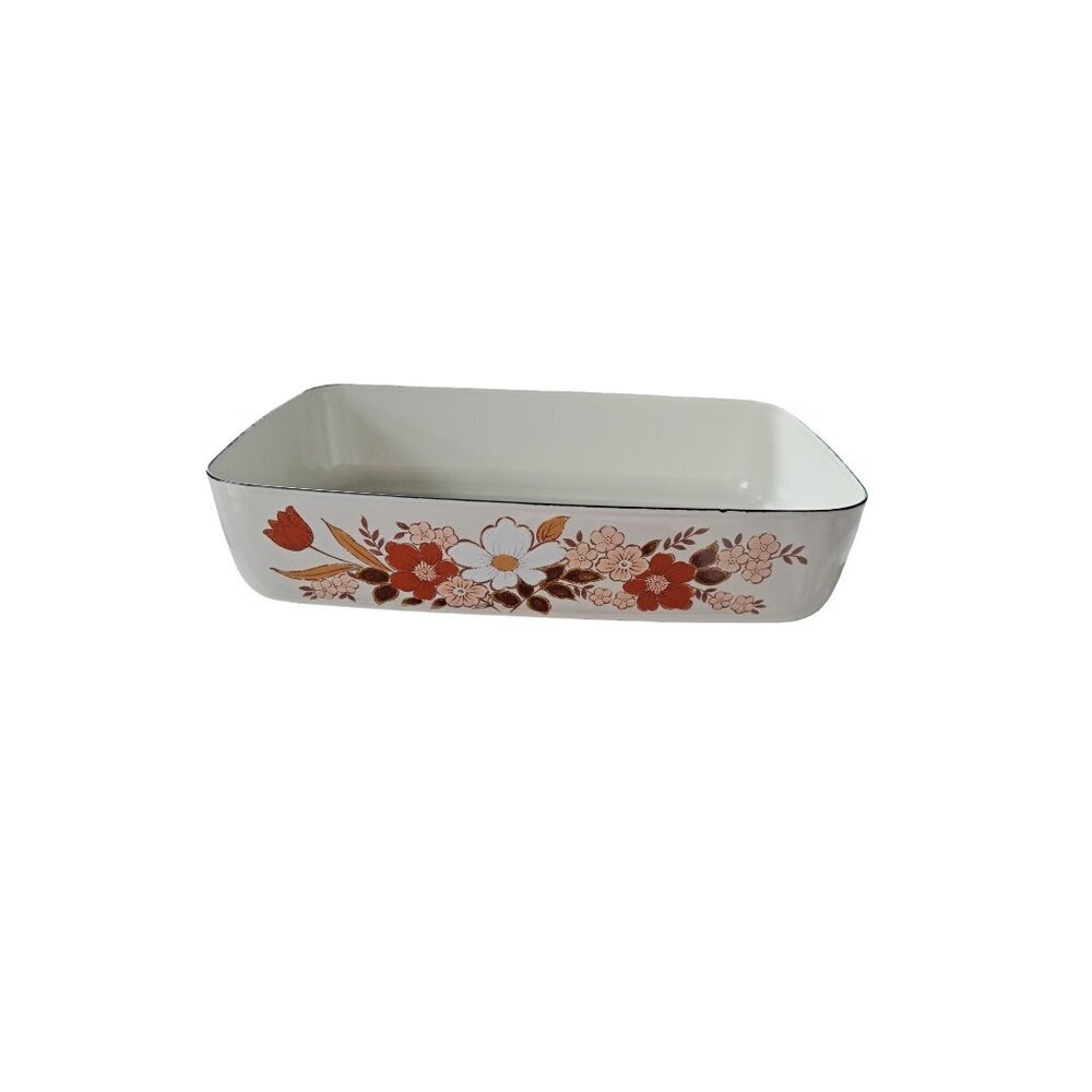 Vintage Kingsbury Dogwood Floral Enamel Baking/Casserole Dish Made in Japan